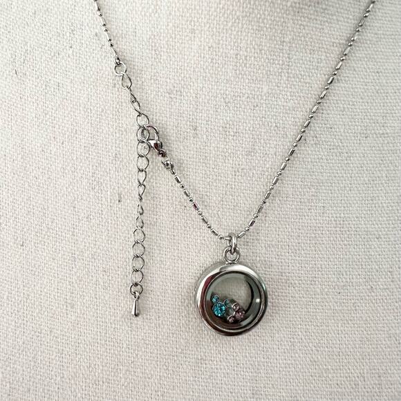 Disney Minnie Mickey Rhinestone Silhouette Clear Silver Locket Pendant Necklace - Picture 4 of 7